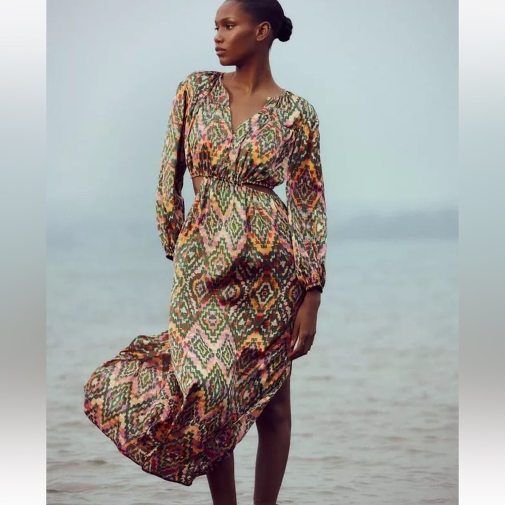 NWOT ZARA CUT OUT PRINTED MIDAXI DRESS M